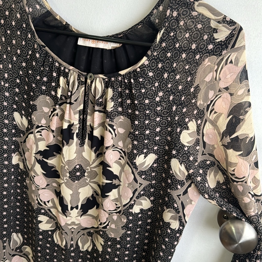 Tory Burch women’s size 4 black/brown blouse EUC - Picture 2 of 5